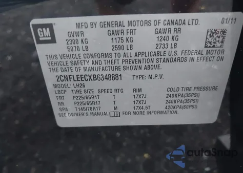 2011 Chevrolet Equinox 1Lt from USA, damaged, VIN 2CNFLEECXB6348881